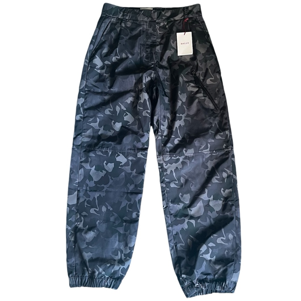 Bally Womens Pants Camo Blk Grey Nylon Jogger high waist size 40 NWT